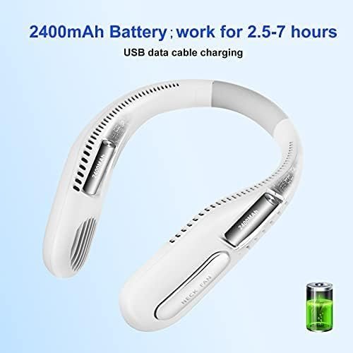 Portable Neck Fan Hands Free Bladeless 360° Cooling Hanging Fan, USB Rechargeable Personal Wearable Neck Fan Suitable for Traveling, Sports, Office-White