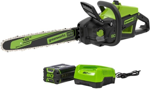 Greenworks - 80-Volt 18-Inch Cordless Brushless Chainsaw (1 x 4Ah battery and Charger) - Green