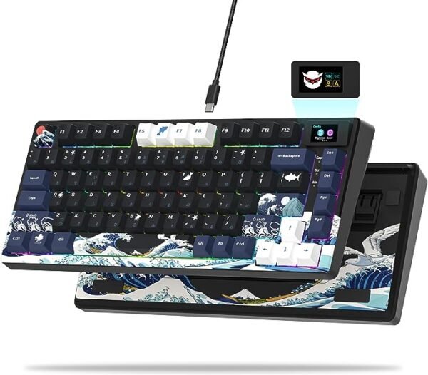 XVX/Womier S-K80 75% Keyboard with Color Multimedia Display Mechanical Gaming Keyboard, Hot Swappable Keyboard, Gasket Mount RGB Custom Keyboard, Pre-lubed Stabilizer for Mac/Win, Black Kanagawa Theme