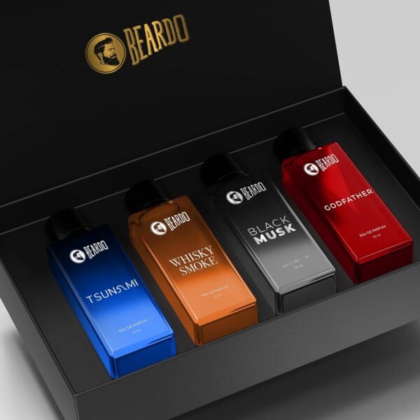 Beardo Perfumes Giftset For Men (Pack of 4 x 20ml) Whisky Smoke, Godfather, Tsunami and Black Musk | Long Lasting Perfume Musk & Woody Fresh Fragrance