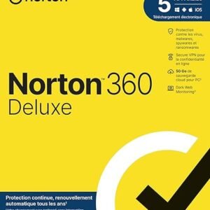 Norton 360 Deluxe 2024 |5 Appareils | 1 An d'Abonnement | Secure VPN - Password Manager - Dark web Monitoring | PC/Mac/iOS/Android|Envoi par la poste