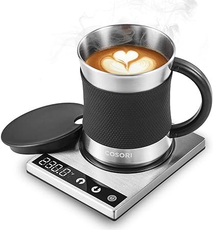 COSORI Coffee Mug Warmer & Mug Set for Desk, Cup Heater, Office & Christmas Gifts, 1°F Precise Temperature Control, Touch Tech & LCD Digital Display (77-194℉), 304 Stainless Steel, Silver/Black