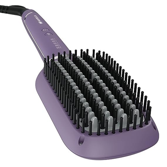 Havells Keratin Infused Hair Straightener Brush with Temperature Control for all hair types | 50W | 2 Years Guarantee | Stunning Purple | HS4201